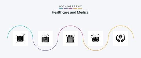 Symbolpaket für medizinische Glyphe 5, einschließlich . Schild. Krankenhaus. beschützen. Transport vektor