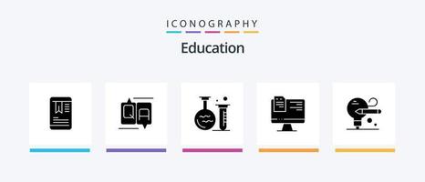 Bildung Glyphe 5 Icon Pack inklusive Bildung. Birne. Flasche. online. Datei. kreatives Symboldesign vektor