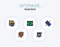 Basketball-Linie gefüllt Icon Pack 5 Icon-Design. Netz. Pfeife. Korb. Sport. Spiel vektor