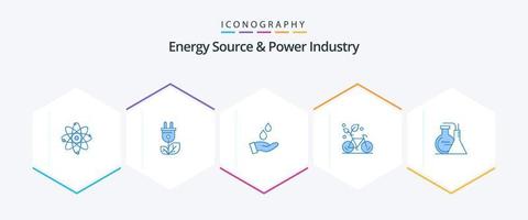 energi källa och kraft industri 25 blå ikon packa Inklusive kemikalier. växt. renat. vänlig. cykel vektor