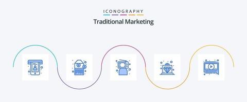 traditionell marknadsföring blå 5 ikon packa Inklusive meddelande. service. klick. kunglig. erbjudande vektor