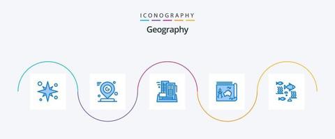 geo grafisk blå 5 ikon packa Inklusive guide. Karta. plats. lägenhet. stad vektor