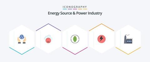 energi källa och kraft industri 25 platt ikon packa Inklusive fabrik. kraft. grön. industri. ljus vektor