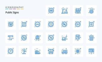 25 öffentliche Schilder blau Icon Pack vektor