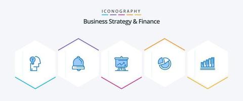 Geschäftsstrategie und Finanzen 25 blaues Symbolpaket einschließlich Torte. Diagramm. Weihnachtsglocke. Statistik. Planke vektor