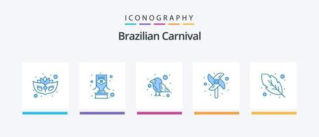 brasiliansk karneval blå 5 ikon packa Inklusive . fjäder. papegoja. kalligrafi. väderkvarn. kreativ ikoner design vektor