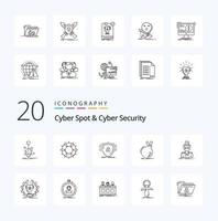 20 Cyber-Spot- und Cyber-Security-Line-Icon-Packs wie Gefahrenbombenschutzschildschutz vektor