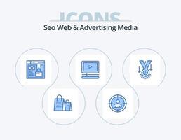 seo web und werbemedien blue icon pack 5 icon design. vergeben. Audio. Spieler. Webseite vektor