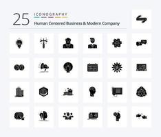 Human Centered Business und modernes Unternehmen 25 solides Glyphen-Icon-Pack inklusive Branding. Student. Opa. Manager. Mann vektor