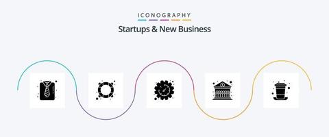 Startups und New Business Glyph 5 Icon Pack inklusive Kaffee. Finanzen. Unterstützung. Gebäude. Verwaltung vektor