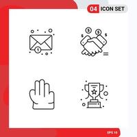 Stock Vector Icon Pack mit 4 Zeilen Zeichen und Symbolen für Umschlag Hand Hand Verkaufsbelohnung editierbare Vektordesign-Elemente