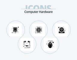 Computerhardware-Glyphen-Icon-Pack 5-Icon-Design. es. Rechner. Kabel. Mikro. Chip vektor