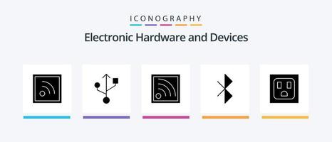 enheter glyf 5 ikon packa Inklusive . Blåtand. uttag. kreativ ikoner design vektor