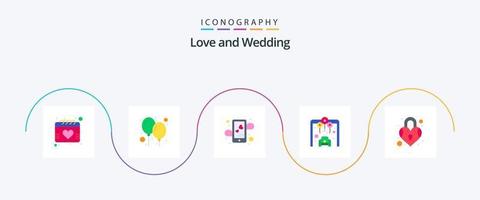 bröllop platt 5 ikon packa Inklusive privat. låsa. app. Sammanträde område. kärlek vektor