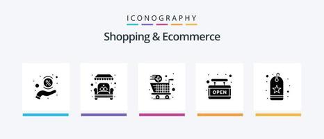 Shopping und E-Commerce Glyph 5 Icon Pack inklusive Favorit. Zeichen. Einkaufen. Laden. Planke. kreatives Symboldesign vektor