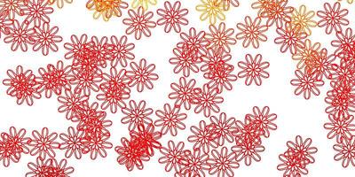 ljus orange vektor doodle textur med blommor.