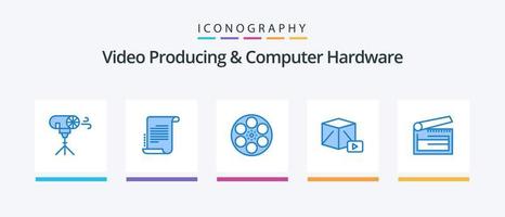 video producerar och dator hårdvara blå 5 ikon packa Inklusive handling. spela. filma. media. tejp. kreativ ikoner design vektor