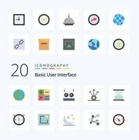 20 grundlegende flache Farbsymbolpakete wie Hinweis-Timer-Verbindung Stoppuhr wird geladen vektor