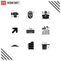 Stock Vector Icon Pack mit 9 Zeilen Zeichen und Symbolen für Key Up Kinder Pfeilzahnrad editierbare Vektordesign-Elemente