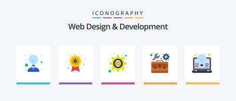 Webdesign und Entwicklung Flat 5 Icon Pack inklusive Erfindung. Kodierung. CSS. Birne. Werkzeugkasten. kreatives Symboldesign vektor