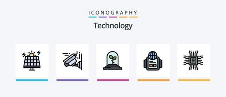 Technologielinie gefüllt 5 Icon Pack inklusive Technologie. Handlung. Wagen. ontechnologie. Rechner. kreatives Symboldesign vektor