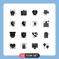 16 kreative Symbole, moderne Zeichen und Symbole der globalen Bildung, Gehirn-Filam-Kamera, editierbare Vektordesign-Elemente vektor