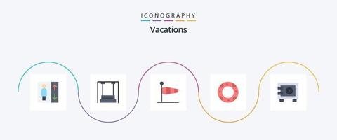 semester platt 5 ikon packa Inklusive pengar. livboj. luft. liv. vind vektor