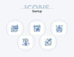 Startup Blue Icon Pack 5 Icon-Design. Mitarbeiter. Investition. Bilder. Einkommen. Vermögenswerte vektor