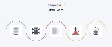 bad rum platt 5 ikon packa Inklusive . rum. toalett. bad. badrum vektor
