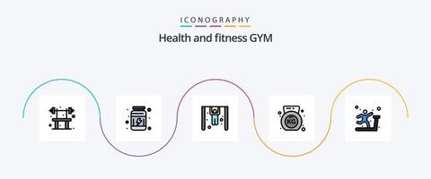 Gym Line gefüllt Flat 5 Icon Pack inklusive Laufband. Fitnessstudio. Wettbewerb. die Übung. Fitness vektor