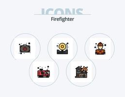 Feuerwehrmann Linie gefüllt Icon Pack 5 Icon Design. Innere. Feuer. Feuerwehrschlauch. Haus. Feuer vektor