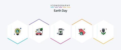 Earth Day 25 Filledline Icon Pack inklusive Ökologie. recyceln. grün. Plastik. Handy, Mobiltelefon vektor