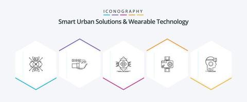Intelligente urbane Lösungen und tragbare Technologie 25-zeiliges Icon-Paket, einschließlich digital. Kamera. Herz. Konzept. allgegenwärtig vektor