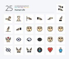 mänsklig 25 linje fylld ikon packa Inklusive känsla. omtänksam. hand. ansikte. ansikte vektor