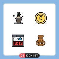 Stock Vector Icon Pack mit 4 Zeilenzeichen und Symbolen für Pflanzen-PHP-Pot-SEO-Pot-editierbare Vektordesign-Elemente