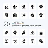 20 Produktmanagement und globales Geschäft solides Glyphen-Icon-Paket wie globaler Prozess für modernes Architekturgeschäft vektor