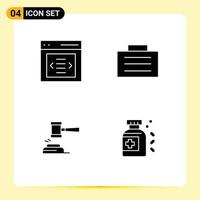 Stock Vector Icon Pack mit 4 Zeilen Zeichen und Symbolen für die Kommunikation Court User Safe Hammer editierbare Vektordesign-Elemente