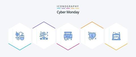 Cyber Monday 25 Blue Icon Pack inklusive Angebot. Herz. Zeit. Rabatt. online Shop vektor