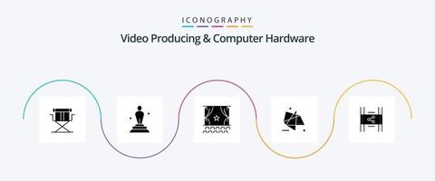 Videoproduktion und Computerhardware Glyph 5 Icon Pack inklusive Bewegung. Auswirkungen. Trophäe. abstrakt. Leistung vektor