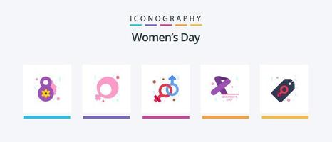 Womens Day Flat 5 Icon Pack inklusive Tag. Etikett. männlich. feminin. kreatives Symboldesign vektor