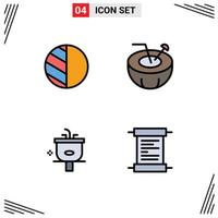 Filledline Flat Color Pack mit 4 universellen Symbolen für die Bearbeitung von bearbeitbaren Vektordesign-Elementen für die Reinigung von Kokosnuss-Urlaubswäsche vektor