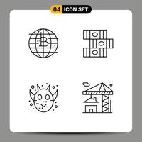 Linienpackung mit 4 universellen Symbolen der Zukunft des Geldes Gesicht Kryptowährung Bildung Halloween Tier editierbare Vektordesign-Elemente vektor