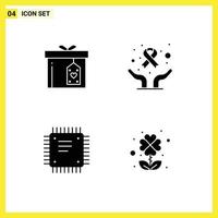 bearbeitbare Vektorlinie Packung mit 4 einfachen soliden Glyphen der Geschenkbox Leiterplattenlieferung Krebstag Motherboard bearbeitbare Vektordesign-Elemente vektor