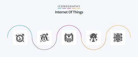 internet av saker linje 5 ikon packa Inklusive . internet. övervaka. klot. router vektor