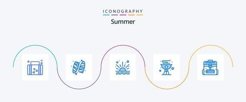 Summer Blue 5 Icon Pack inklusive Sommer. Lebensmittel. Surfen. Koch. Strand vektor