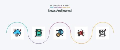 Nyheter linje fylld platt 5 ikon packa Inklusive . Nyheter timmar. efterlyst. institution vektor