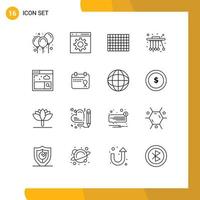 satz von 16 modernen ui-symbolen symbole zeichen für kalender internet candy browser physik editierbare vektordesignelemente vektor