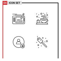 uppsättning av 4 modern ui ikoner symboler tecken för design hash märka teckning tallrik Twitter redigerbar vektor design element