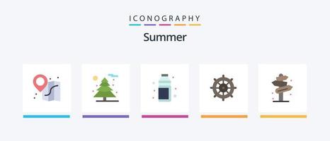 Summer Flat 5 Icon Pack inklusive Richtung. das Boot steuern. Flasche. Lenkung. Strand. kreatives Symboldesign vektor