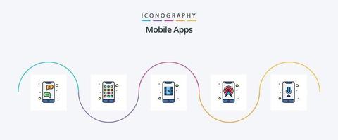 mobil appar linje fylld platt 5 ikon packa Inklusive audio erkännande. navigering. meny. plats. app vektor